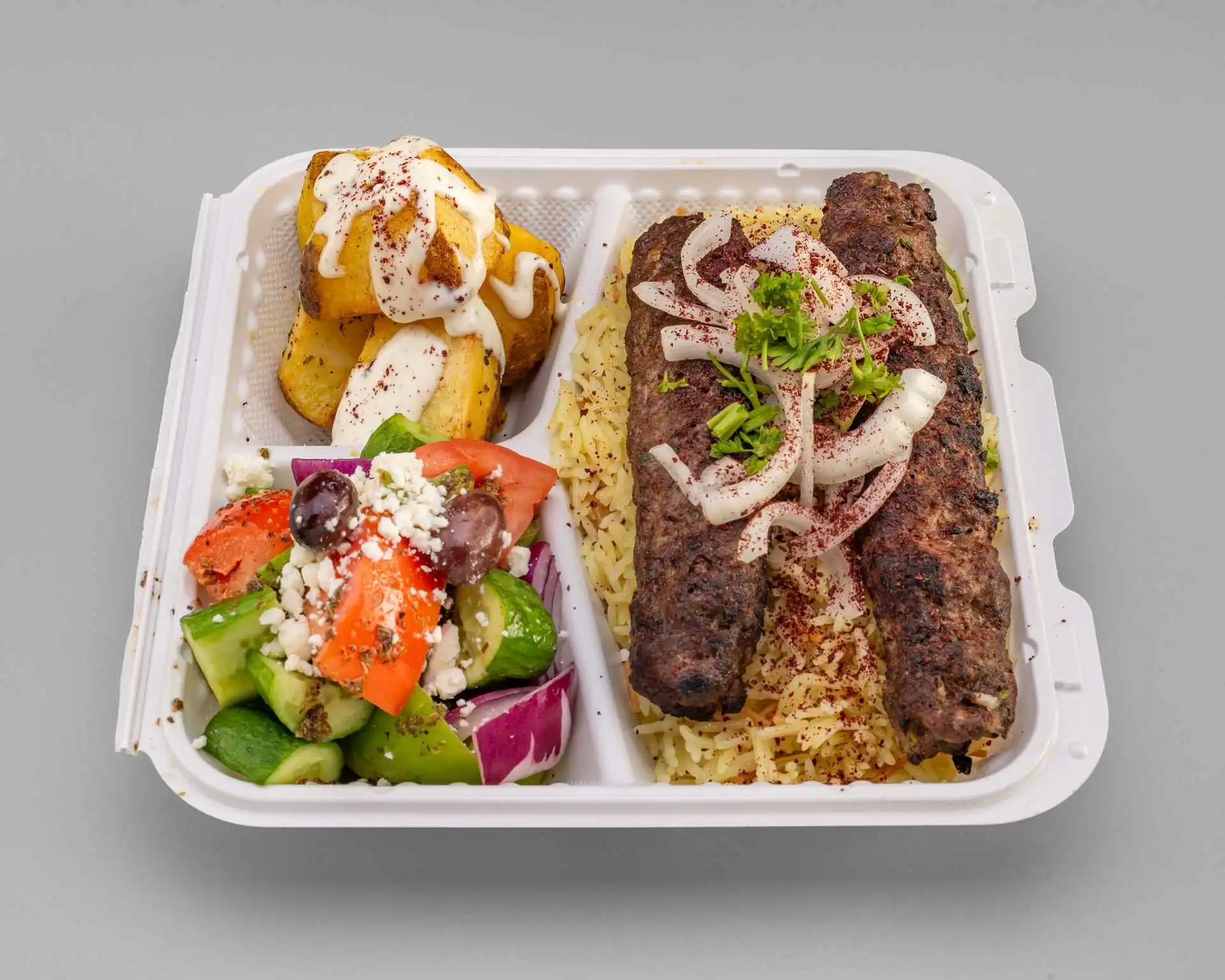 Delicious Lamb Kebab Platter at Spiced Route Shawarma in Calgary, AB